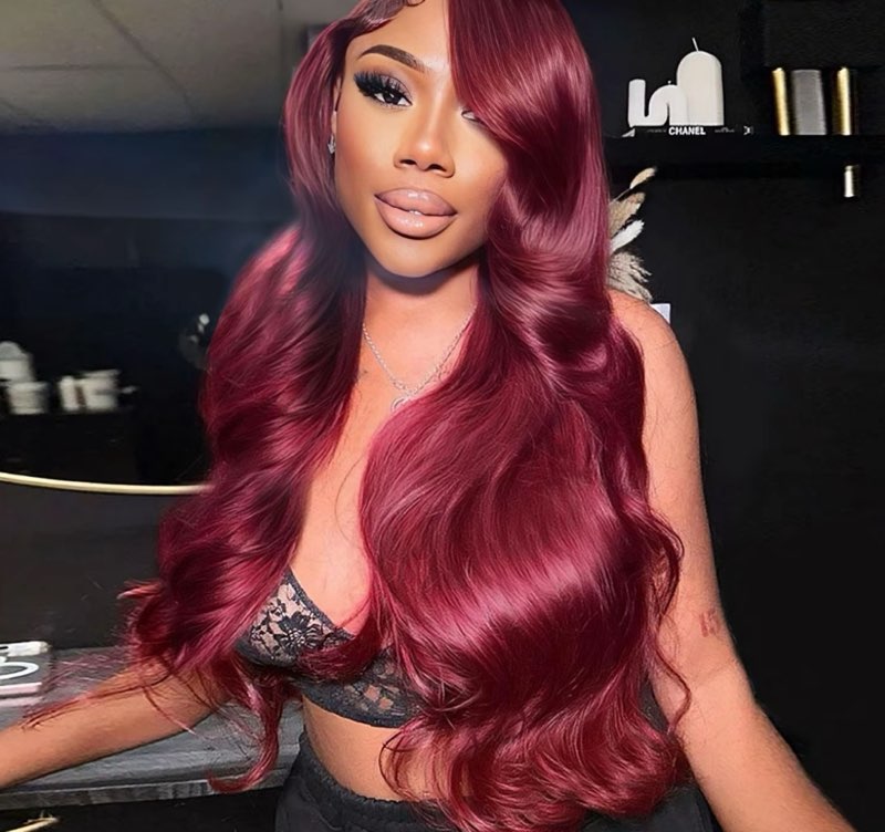 Human Hair Burgundy Frontal
